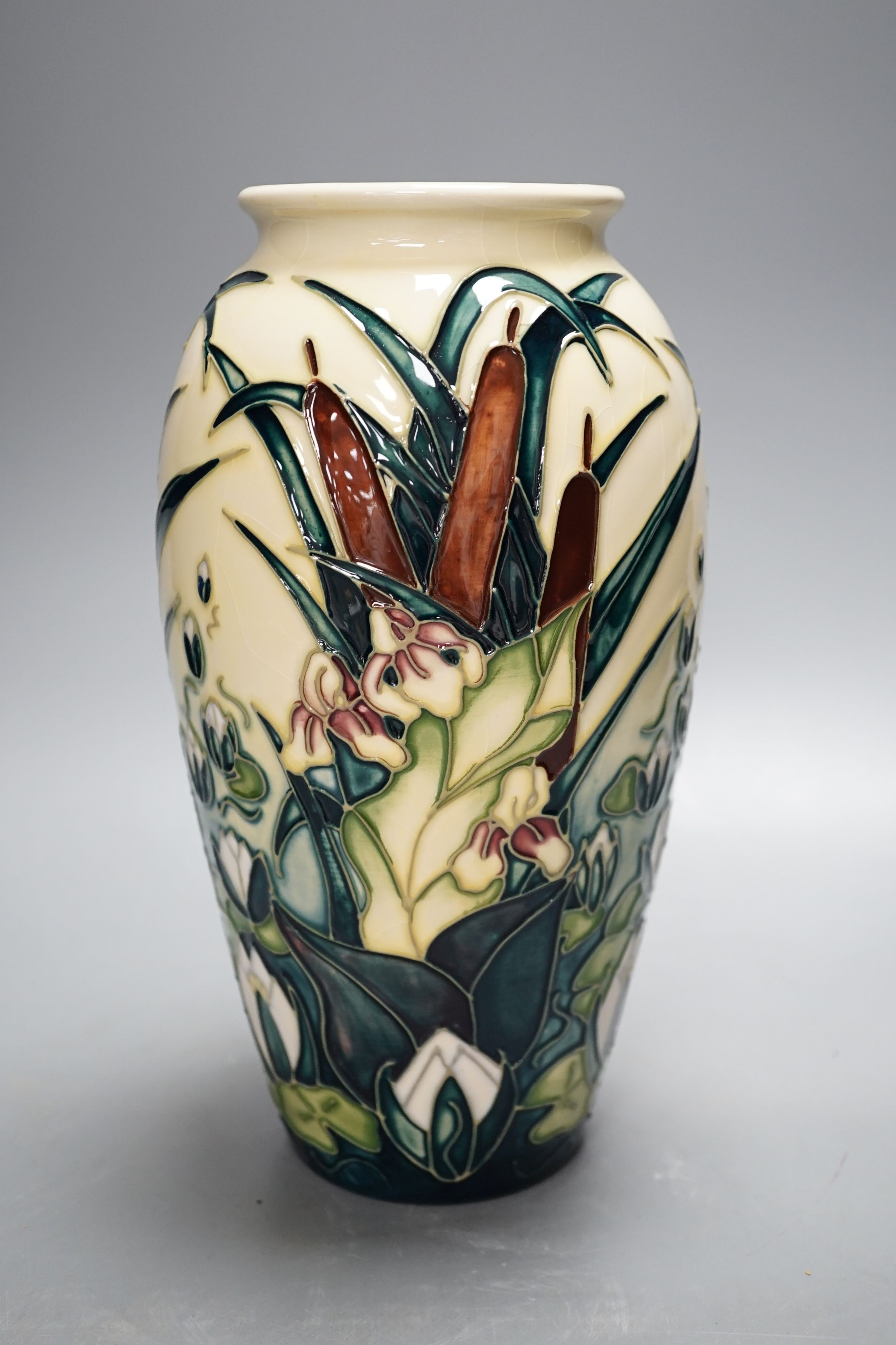 A Moorcroft Lamia pattern ovoid vase, dated 1995, signed Beverley Wilkes, 1998, 26cm., in original box